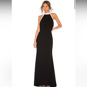Rachel Zoe Allison gown with pearl and crystal trimmed neckline